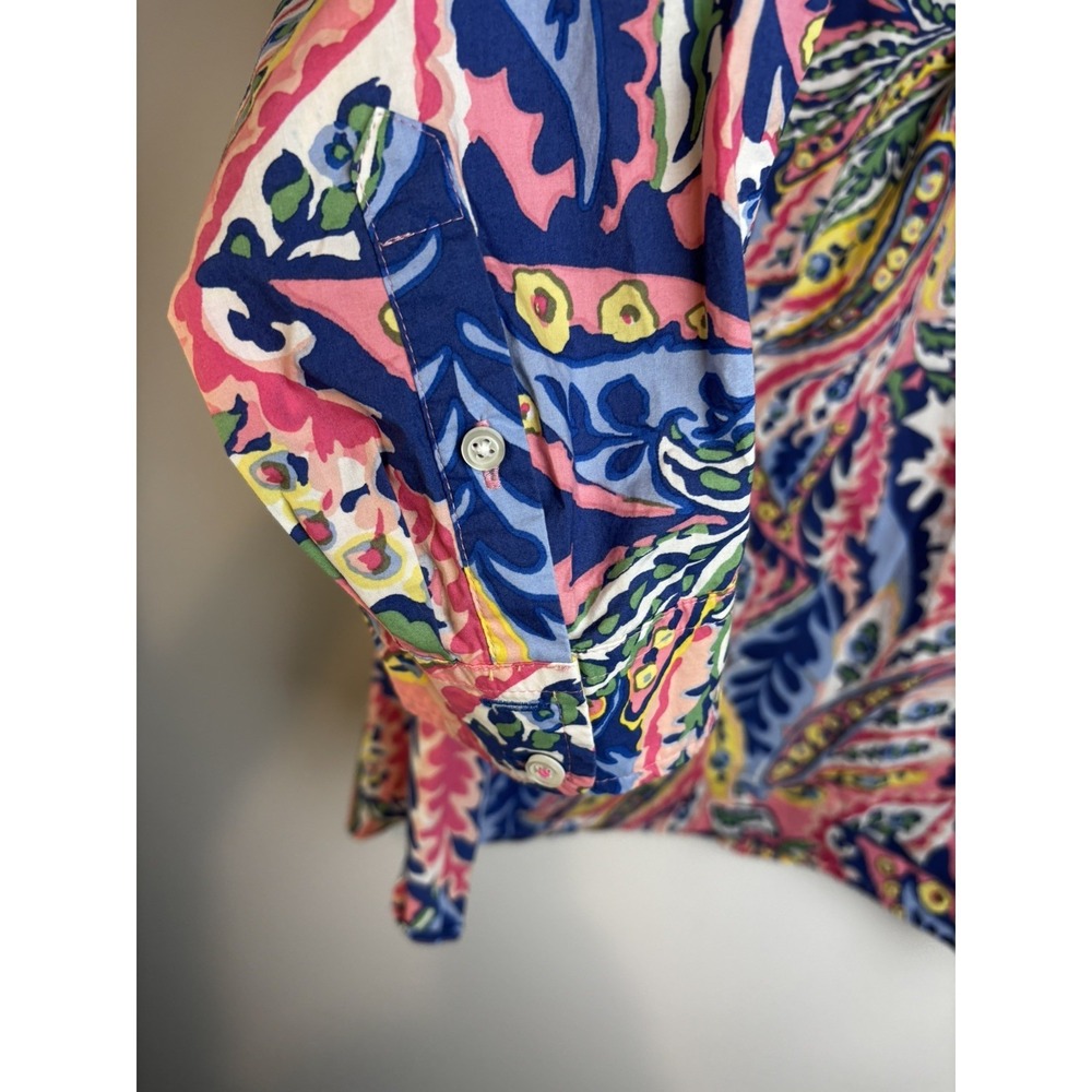Talbots Women's Petite XLP Multicolor summer bold Novelty Cotton Collared Button - Picture 3 of 9